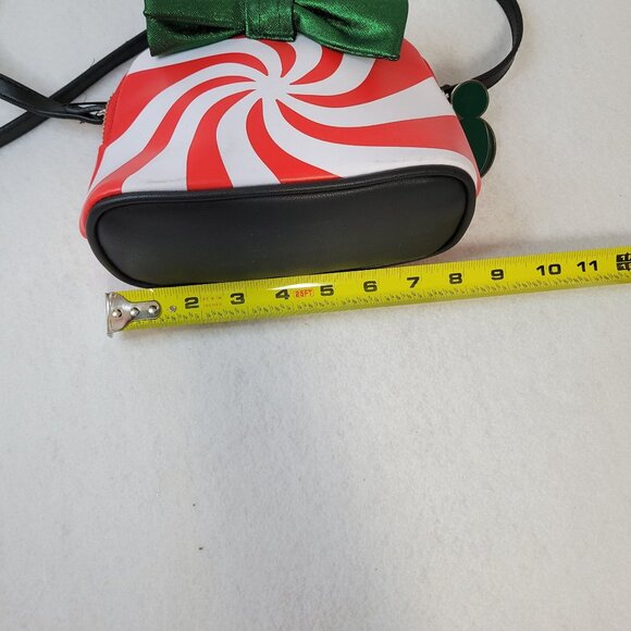 Disney Minnie Mouse Peppermint Swirl Crossbody Bag With Green Bow & Black Strap - Picture 7 of 11